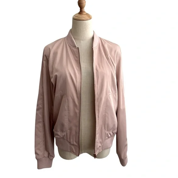 Anthropologie HEI HEI Journey Bomber Satin Jacket Blush Pink Women’s Size Small - Picture 7 of 11